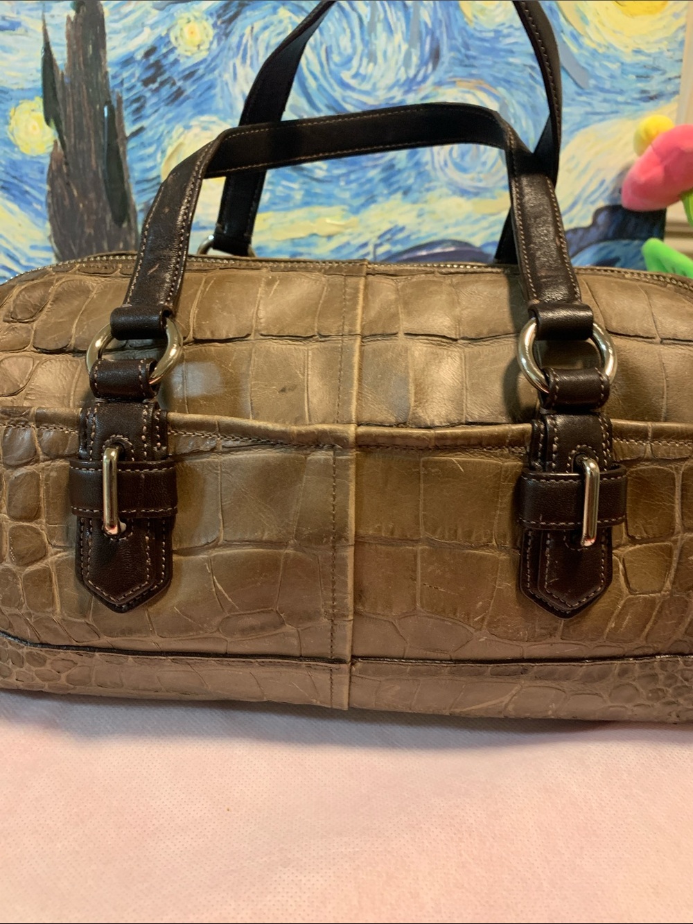 Coach Vintage. Crocodile embossed leather Boston / Satchel with Padlock, key - Picture 9 of 15